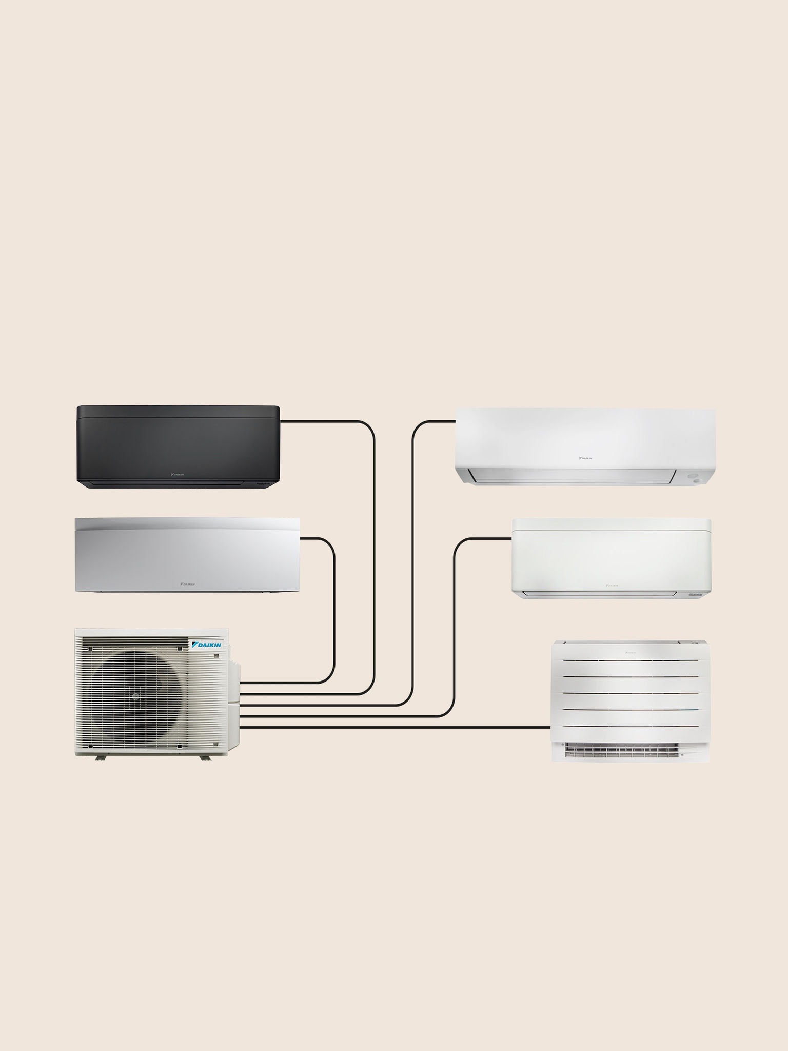 Packshot of Multi Split with outdoor unit and three indoor units