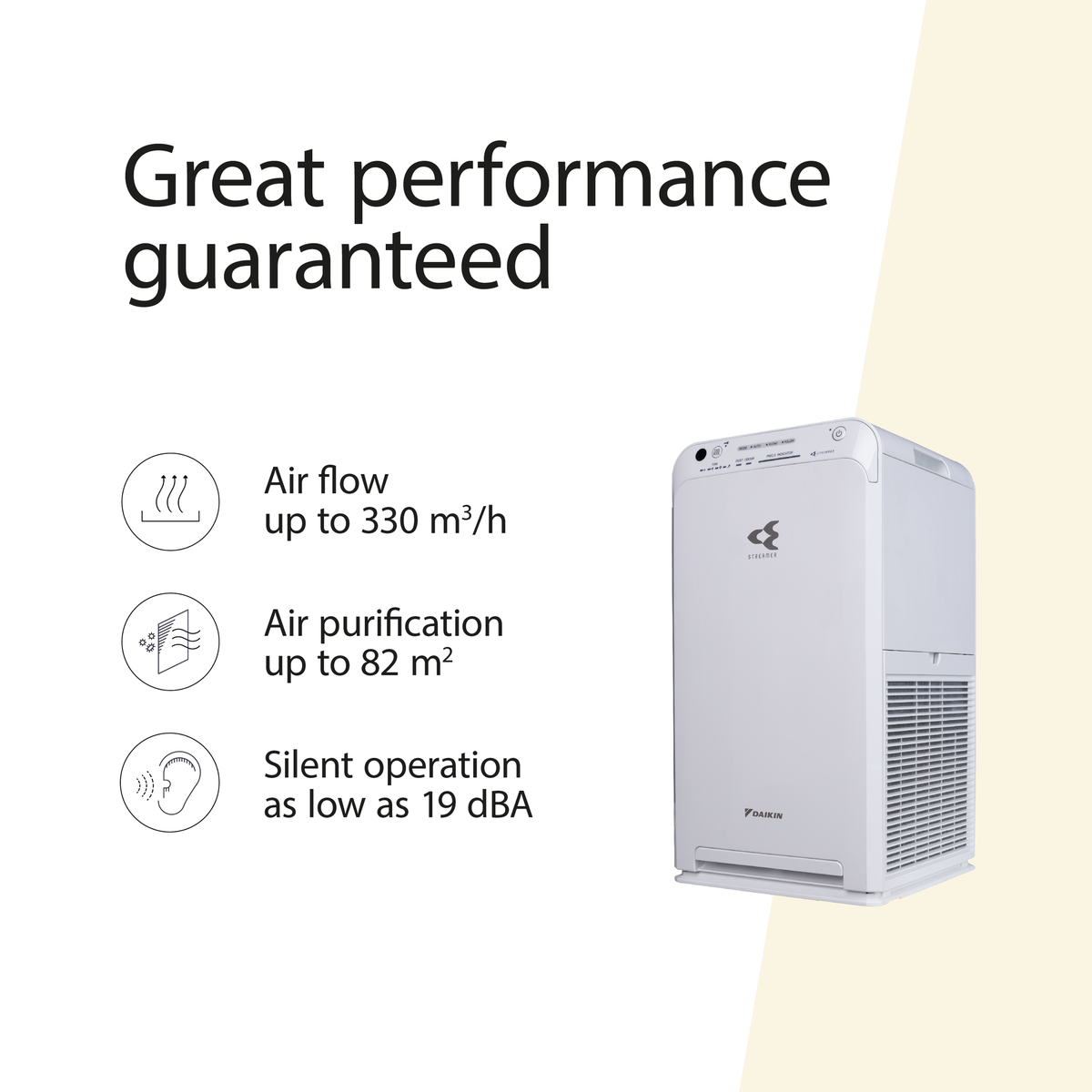 Mother talking happily to her little daughter in the living room that has clean air thanks to a Daikin air purifier