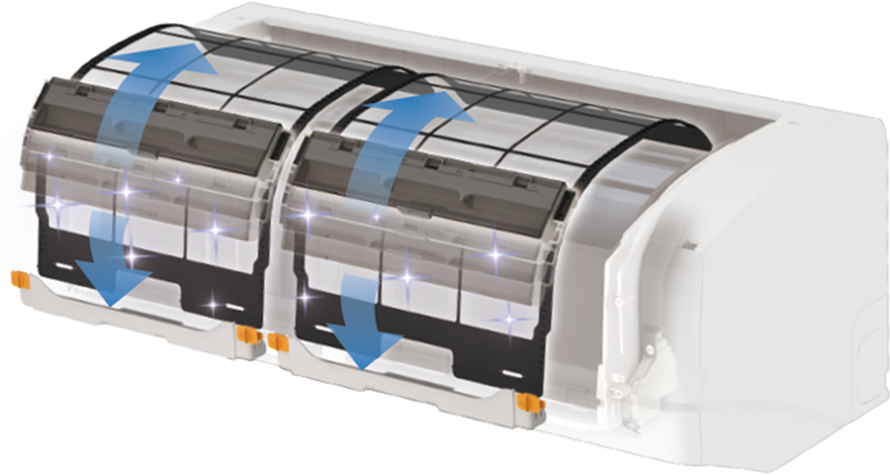 Workings of the automatic filter cleaning technology. Illustration.