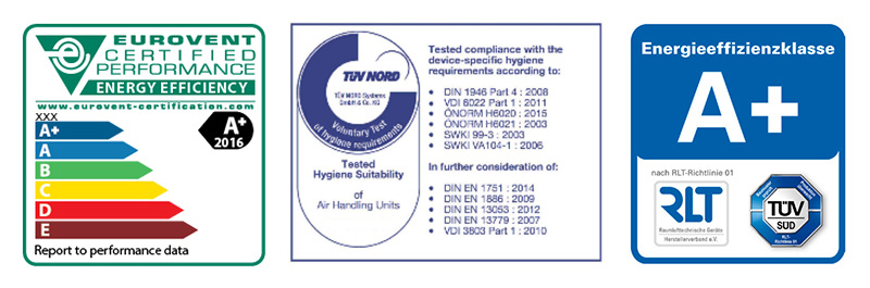 Daikin AHU's quality assurance certifications logos